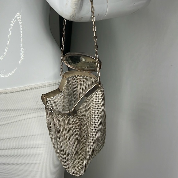Antique Sterling Silver 925 Chain Mesh Expandable Top Snap Mirror Bag Super Rare - Picture 1 of 16